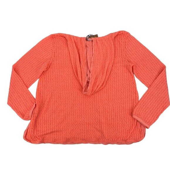 Hello Nite Size Small Coral Hoodie Waffle Knit Sweater Oversized NWT - Picture 2 of 10